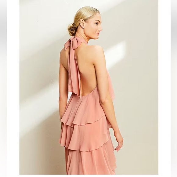 NWT ANTONIO MELANI Mariella Crinkled Chiffon Halter Neck Sleeveless Maxi Dress - Picture 7 of 13